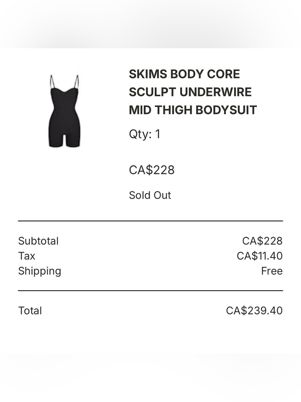 SKIMS Body Core Sculpt Underwire Mid Thigh Bodysuit - Black